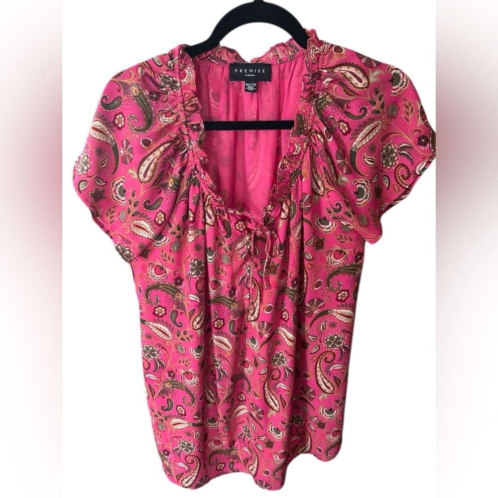 Premise Pink Cap Sleeve Ruffled Blouse